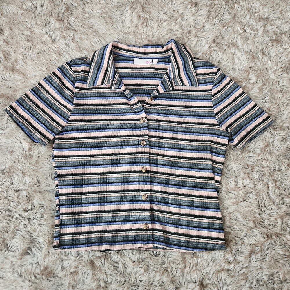 SO Sonoma Goods For Life Short‎ Sleeve Striped Crop Top Women's Size Small
